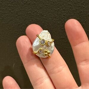 Handmade gold, pearl, and crystal artisan ring